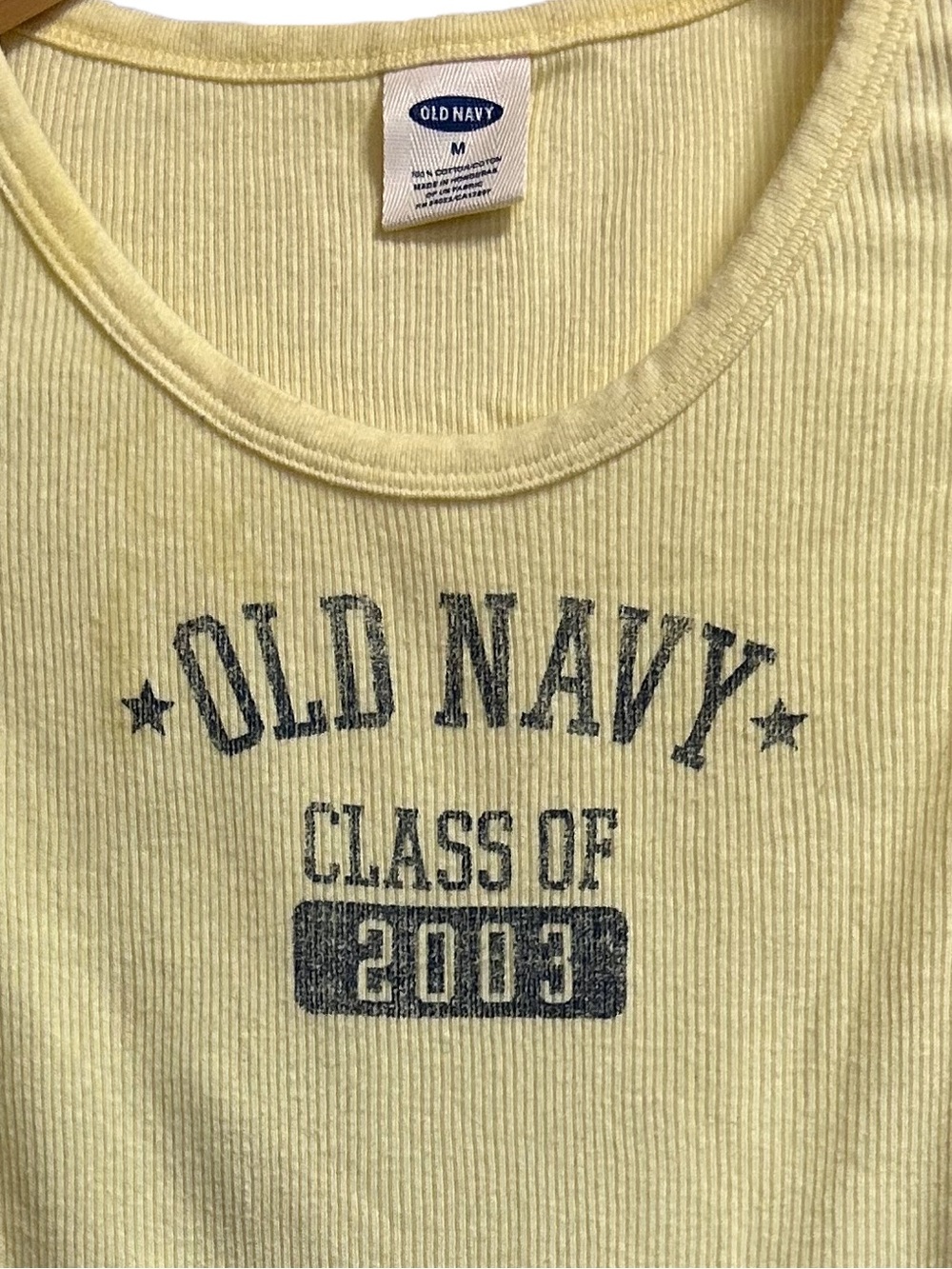 Vintage NWOT Old Navy Y2K Class of 2003 Ribbed Tank Top Yellow - Picture 2 of 3